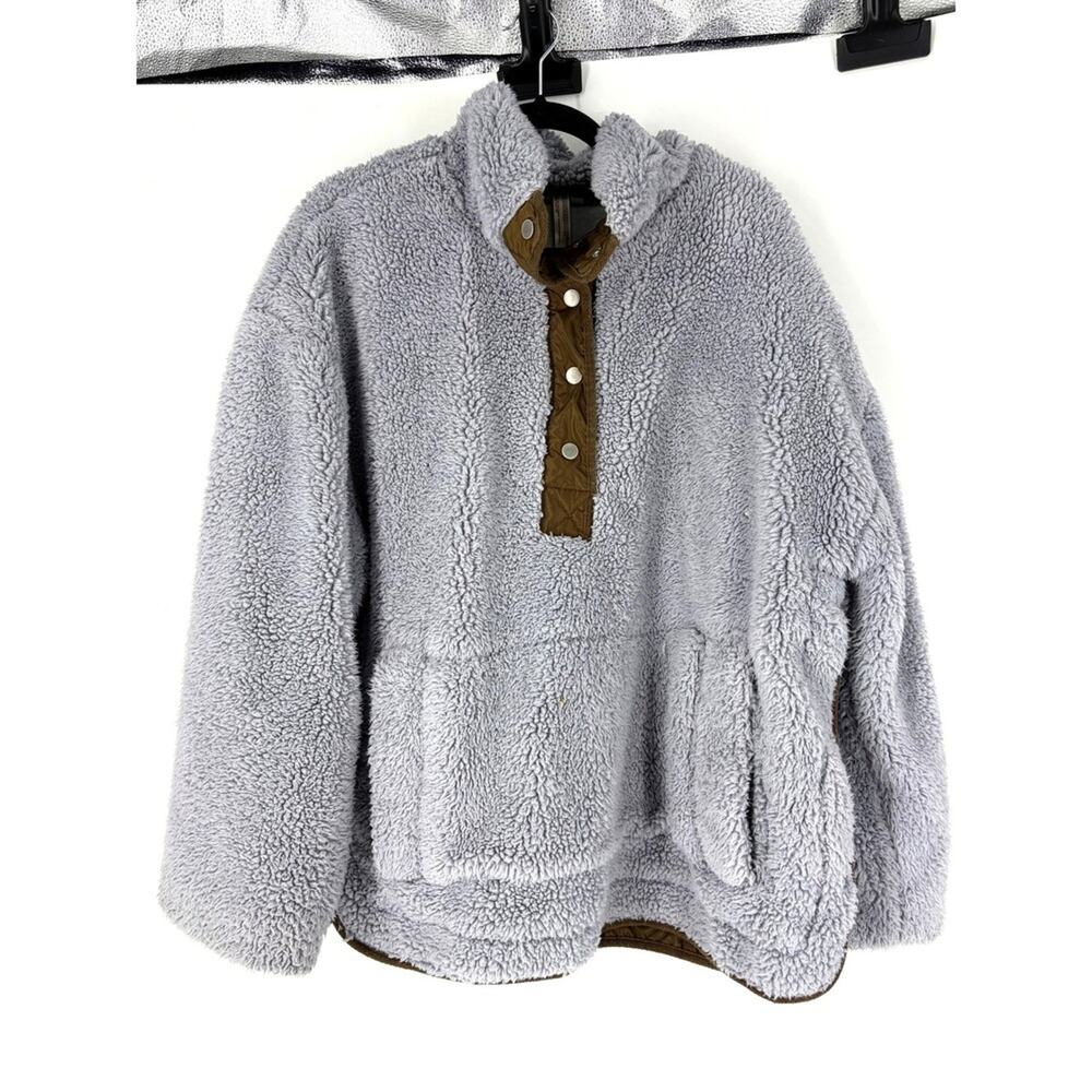 FP Movement Free People Hit The Slopes Fleece Pullover Blue Grey Brown Large